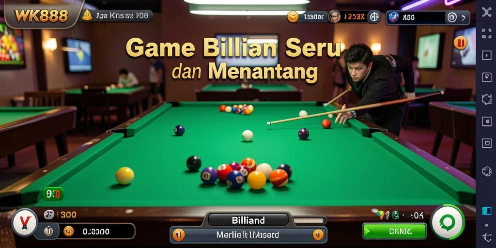 Tampilan antarmuka game Billiard yang menarik dan interaktif.